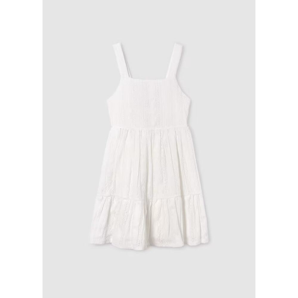 Mayoral Girls White Eyelet Dress Sleeveless Tiered Casual Summer 12